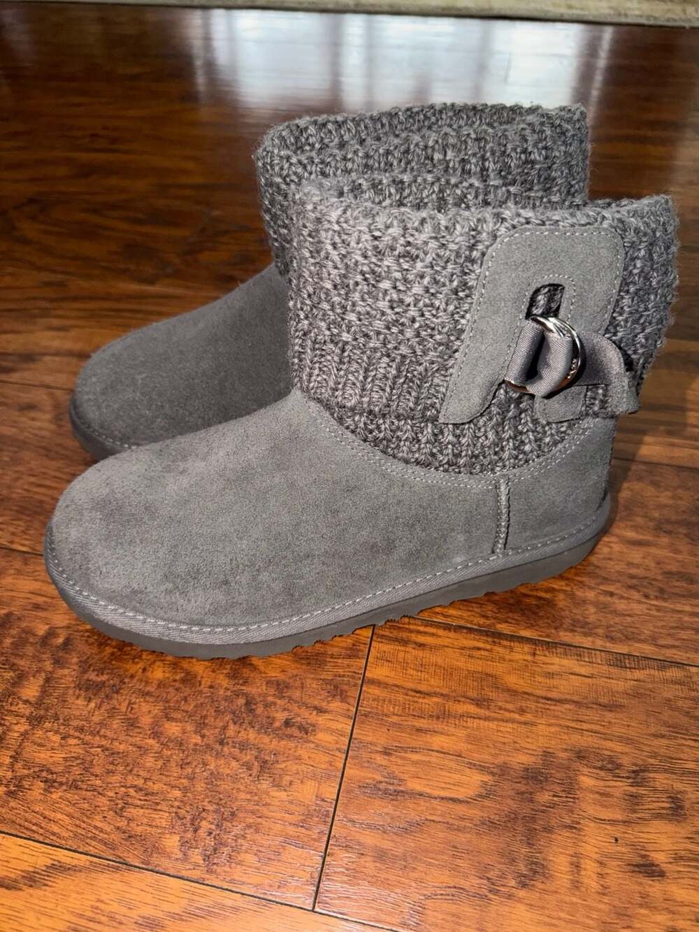 UGG Classic Solene Mini Charcoal Grey Suede and Knit Ankle Boots